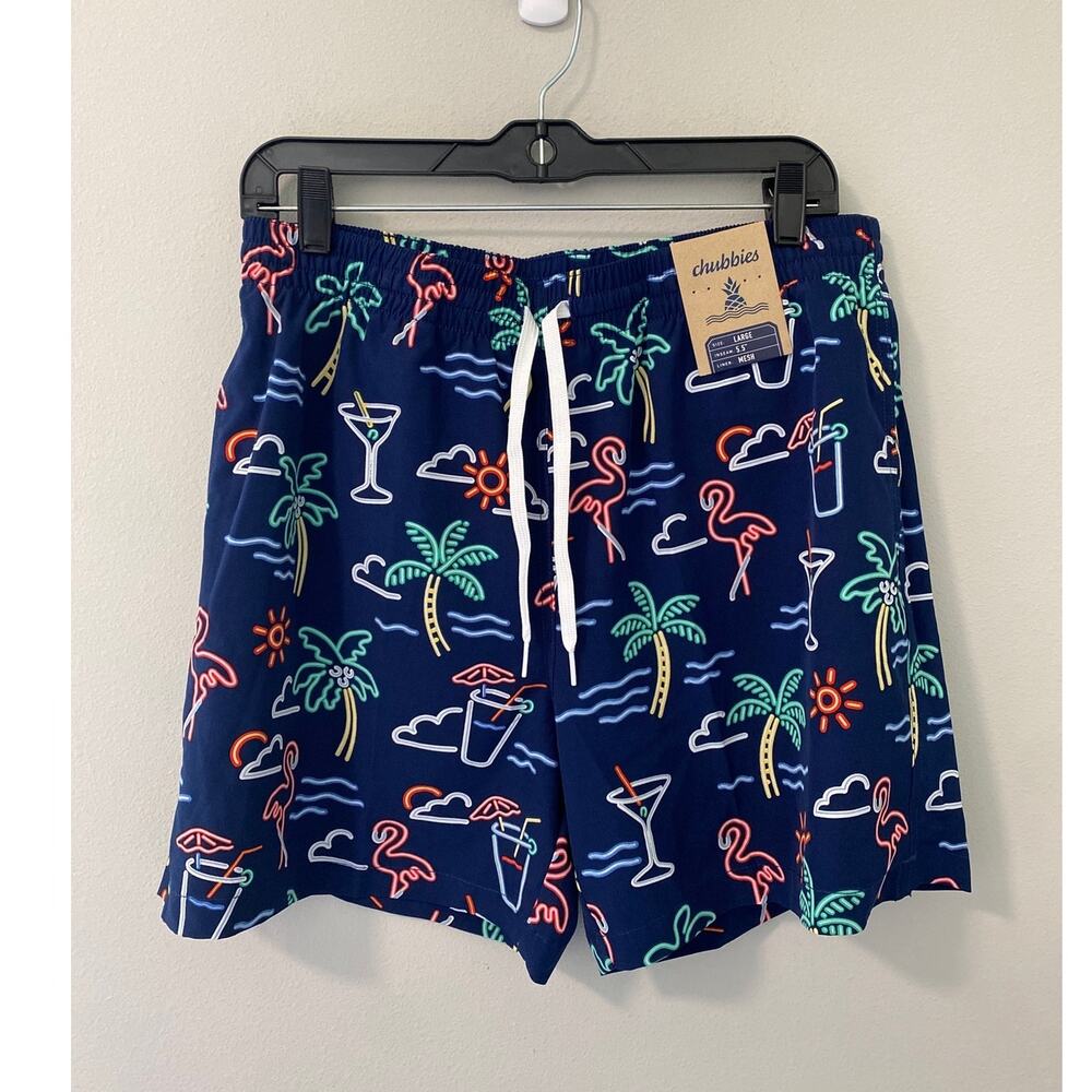 New Chubbies Neon Palm Tree Mesh Lined Swim Trunks Men's Large